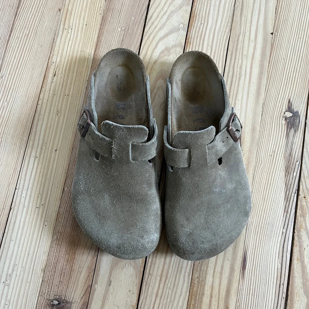 Birkenstock Boston Suede Clogs Taupe Soft Footbed Mules EU 39 US 8-8.5 Regular - Picture 5 of 8